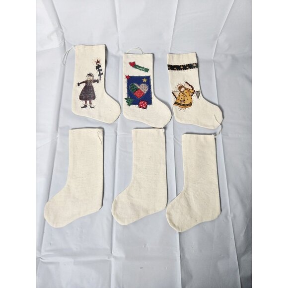 Set Of 6 Cottage Core Linen Christmas Stockings Handmade 6 inch - Picture 3 of 3